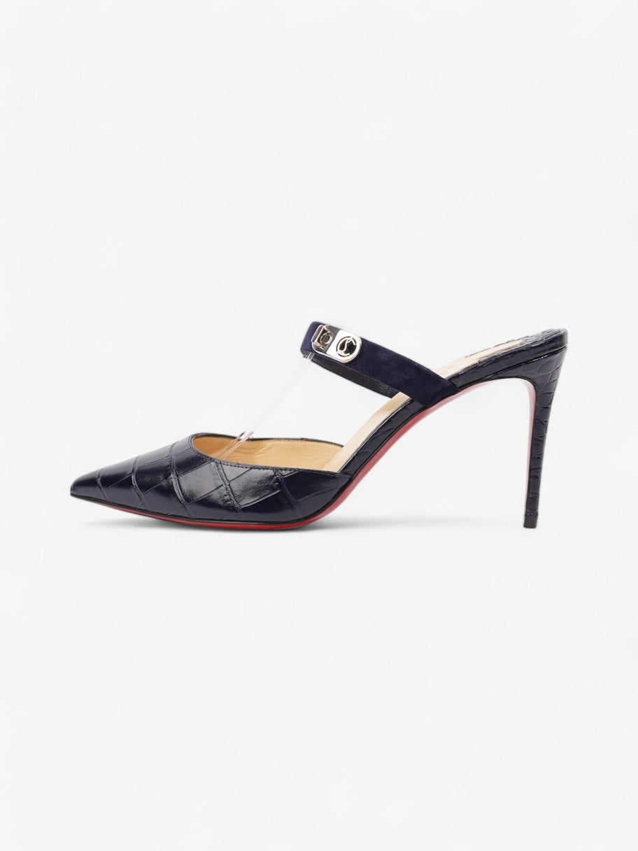 Christian Louboutin Strap Sandal Mule 100 Navy Embossed Leather EU 39 UK 6 Image 5
