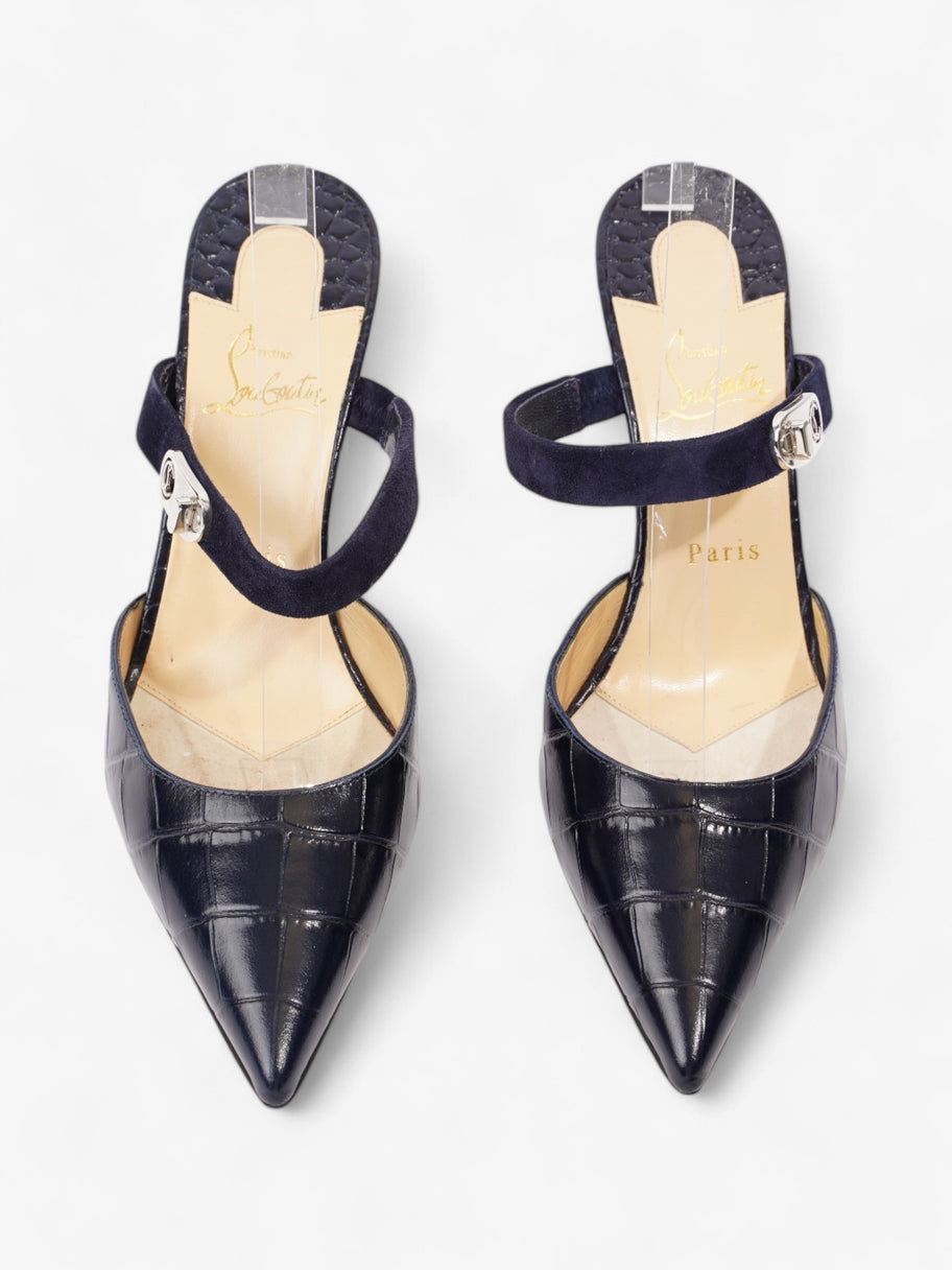 Christian Louboutin Strap Sandal Mule 100 Navy Embossed Leather EU 39 UK 6 Image 7