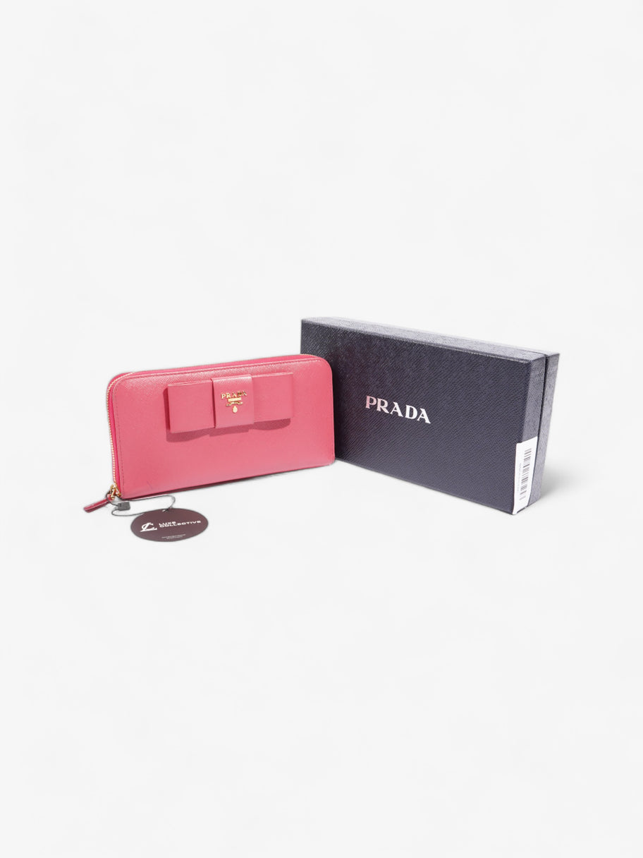 Zippy Ribbon Wallet Pink Saffiano Leather Image 7