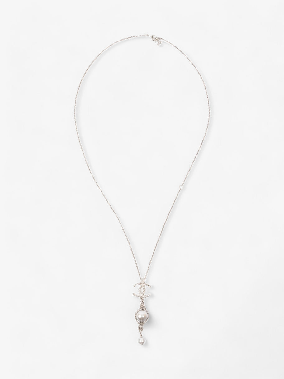 Chanel CC Pearl Drop Necklace Silver Silver Sterling Image 1
