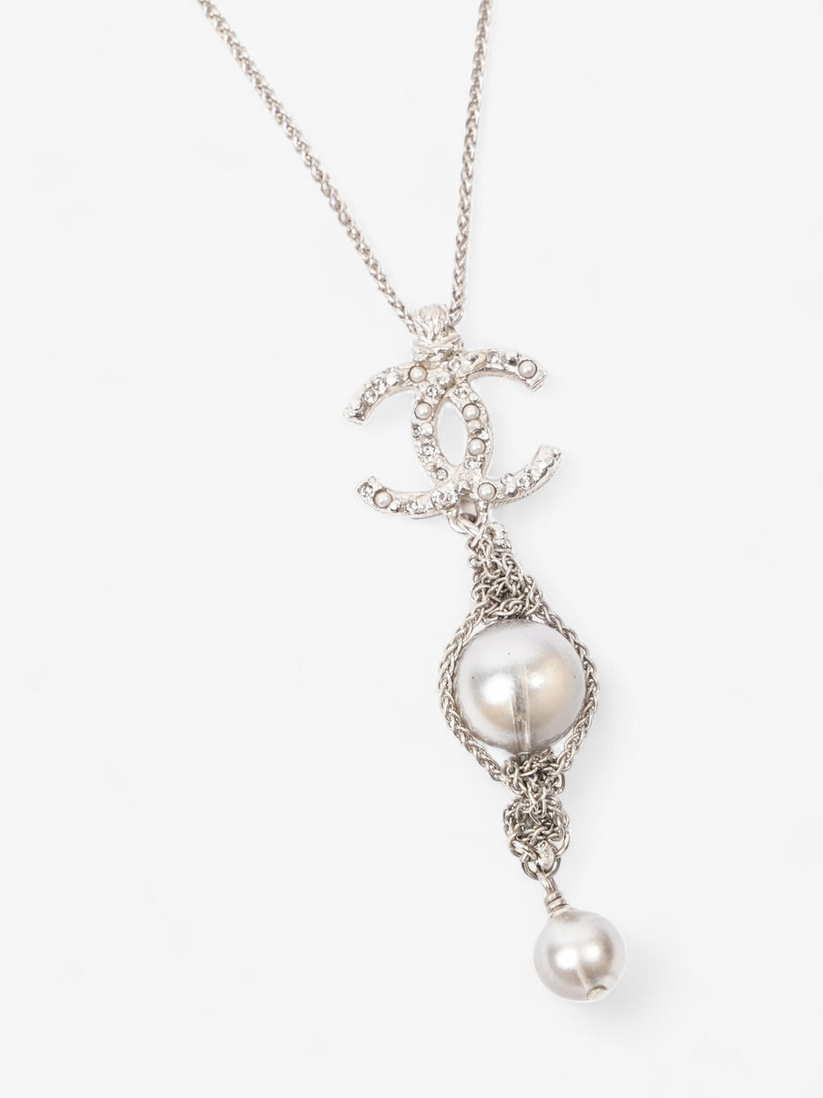 Chanel CC Pearl Drop Necklace Silver Silver Sterling Image 3
