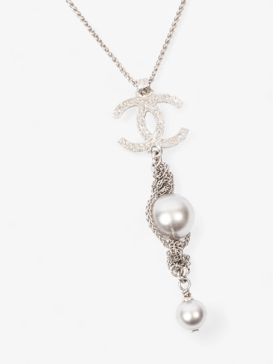Chanel CC Pearl Drop Necklace Silver Silver Sterling Image 4