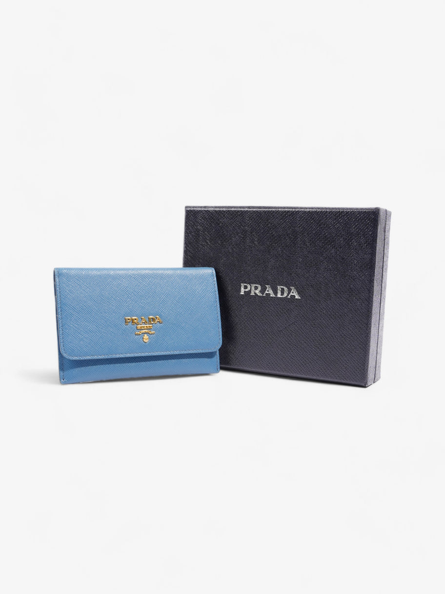 Prada Bifold Card Case Light Blue Saffiano Leather Image 6