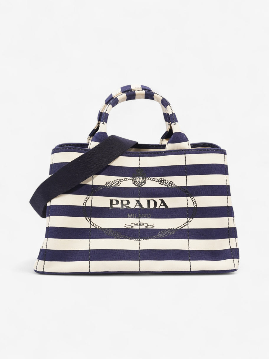Prada Canapa Tote Cream / Blue Canvas Image 1