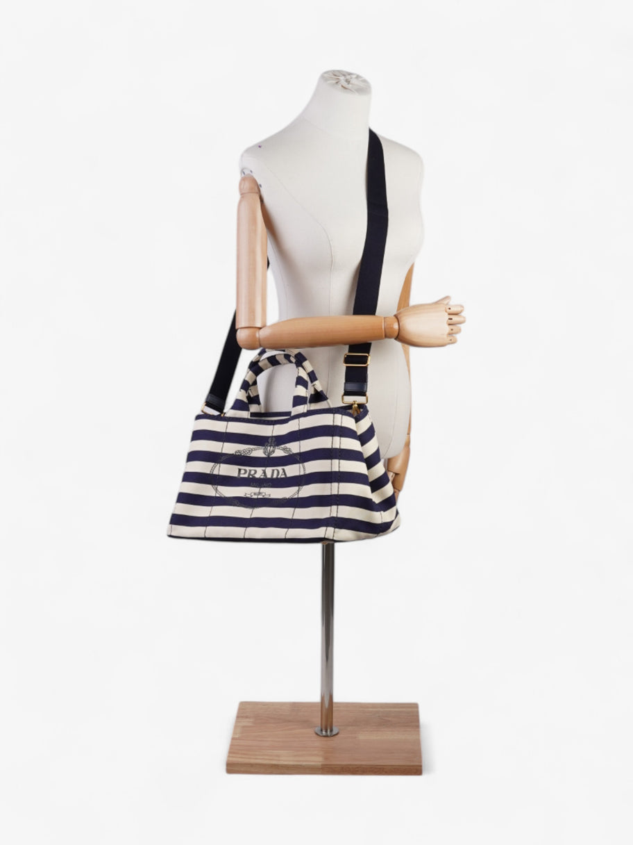 Prada Canapa Tote Cream / Blue Canvas Image 2