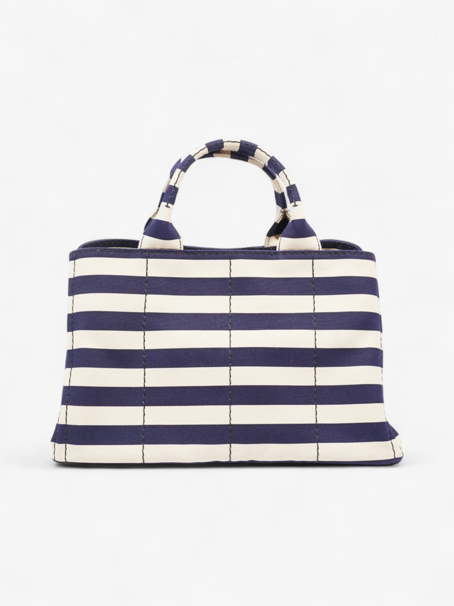 Prada Canapa Tote Cream / Blue Canvas Image 4