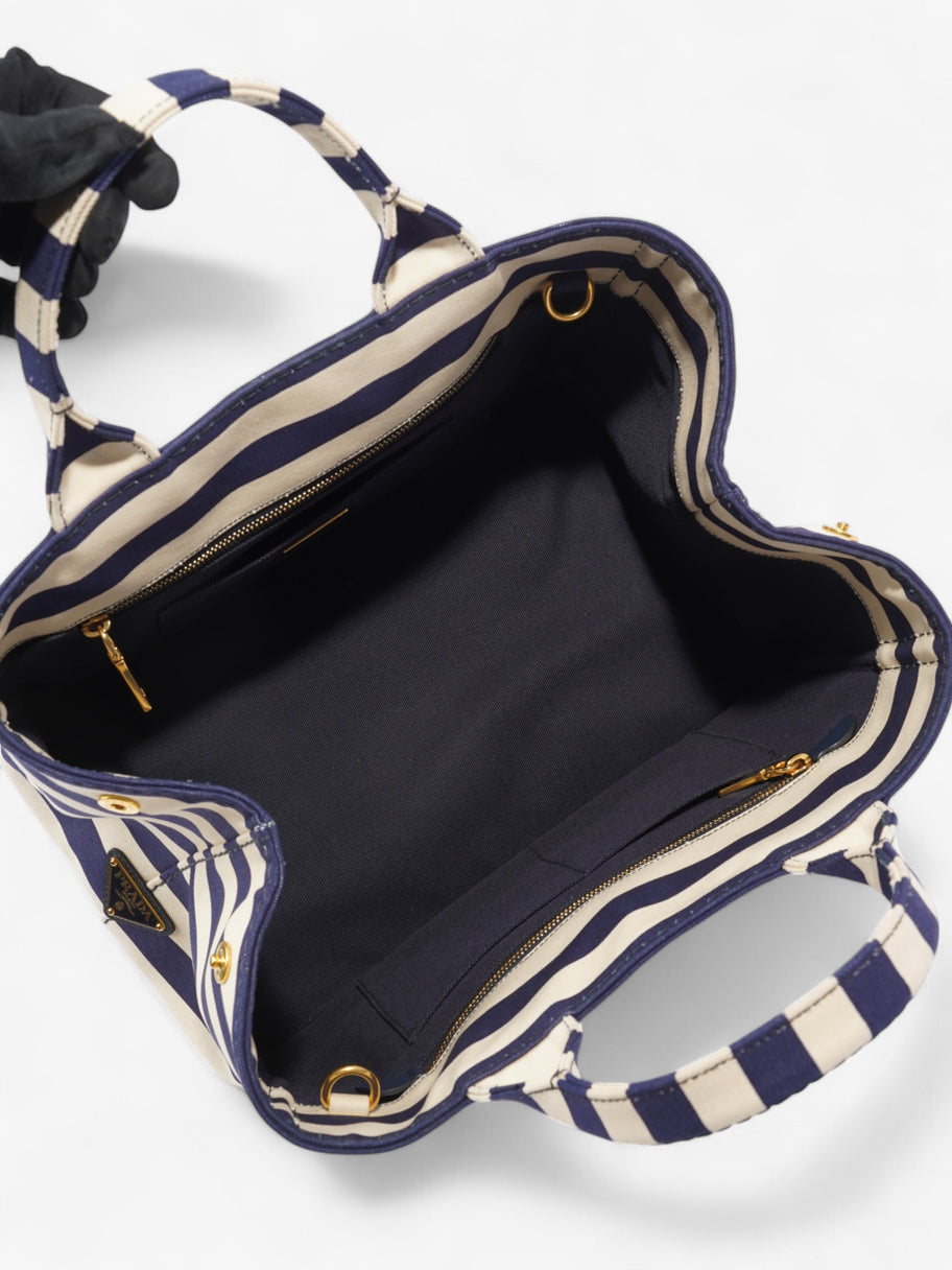 Prada Canapa Tote Cream / Blue Canvas Image 7