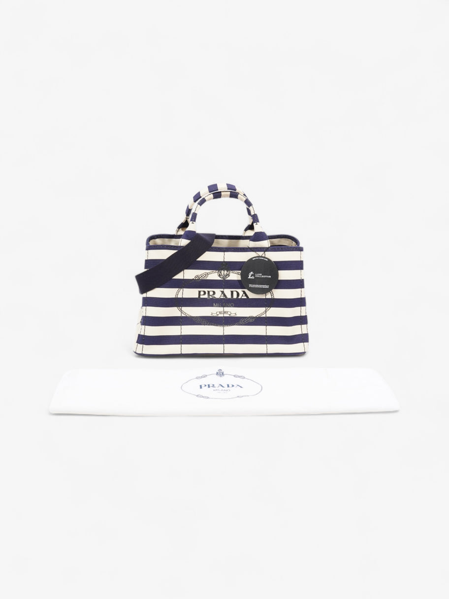 Prada Canapa Tote Cream / Blue Canvas Image 8