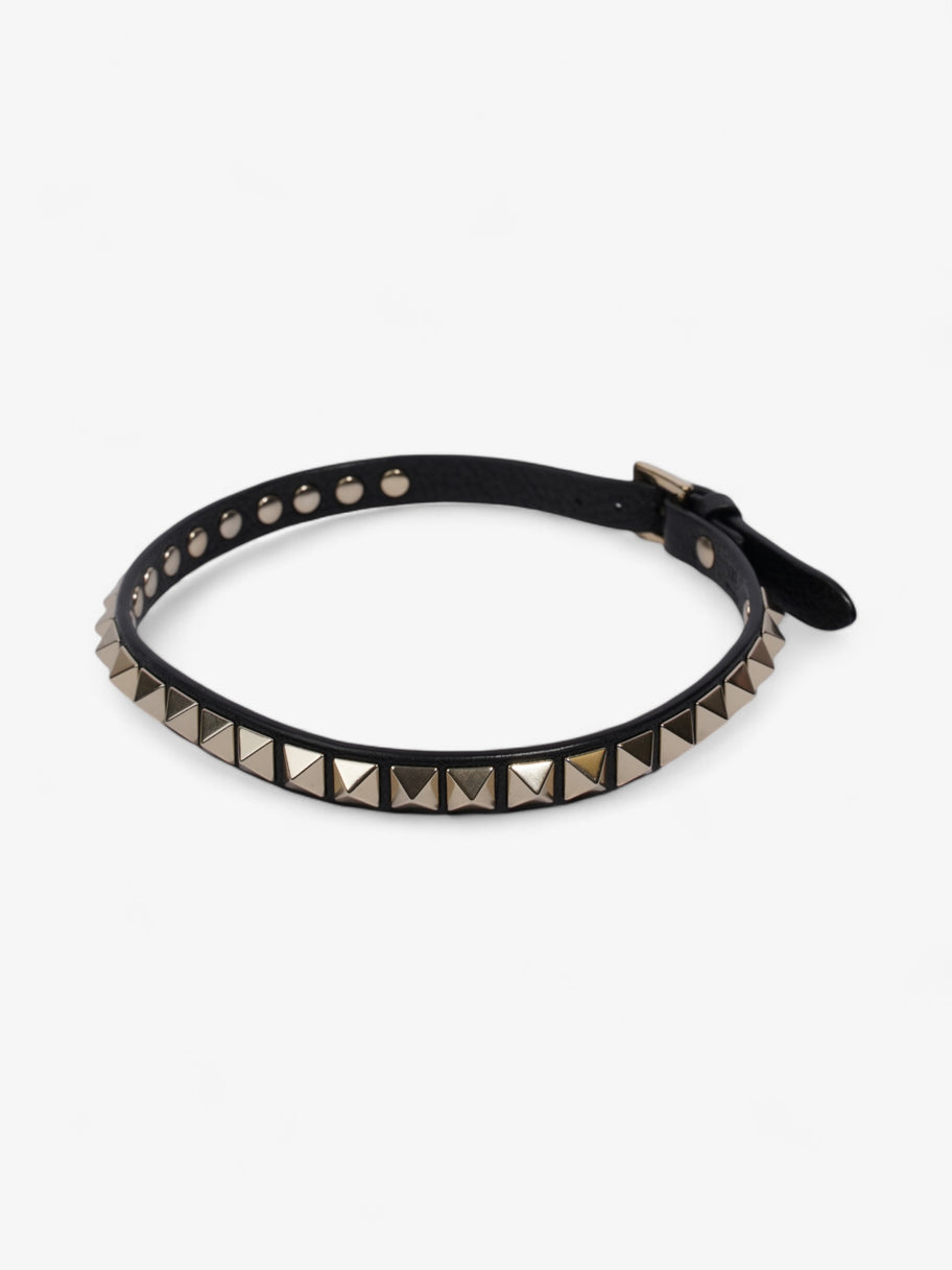 Valentino Rockstud Bracelet Black / Light Gold Leather Image 2