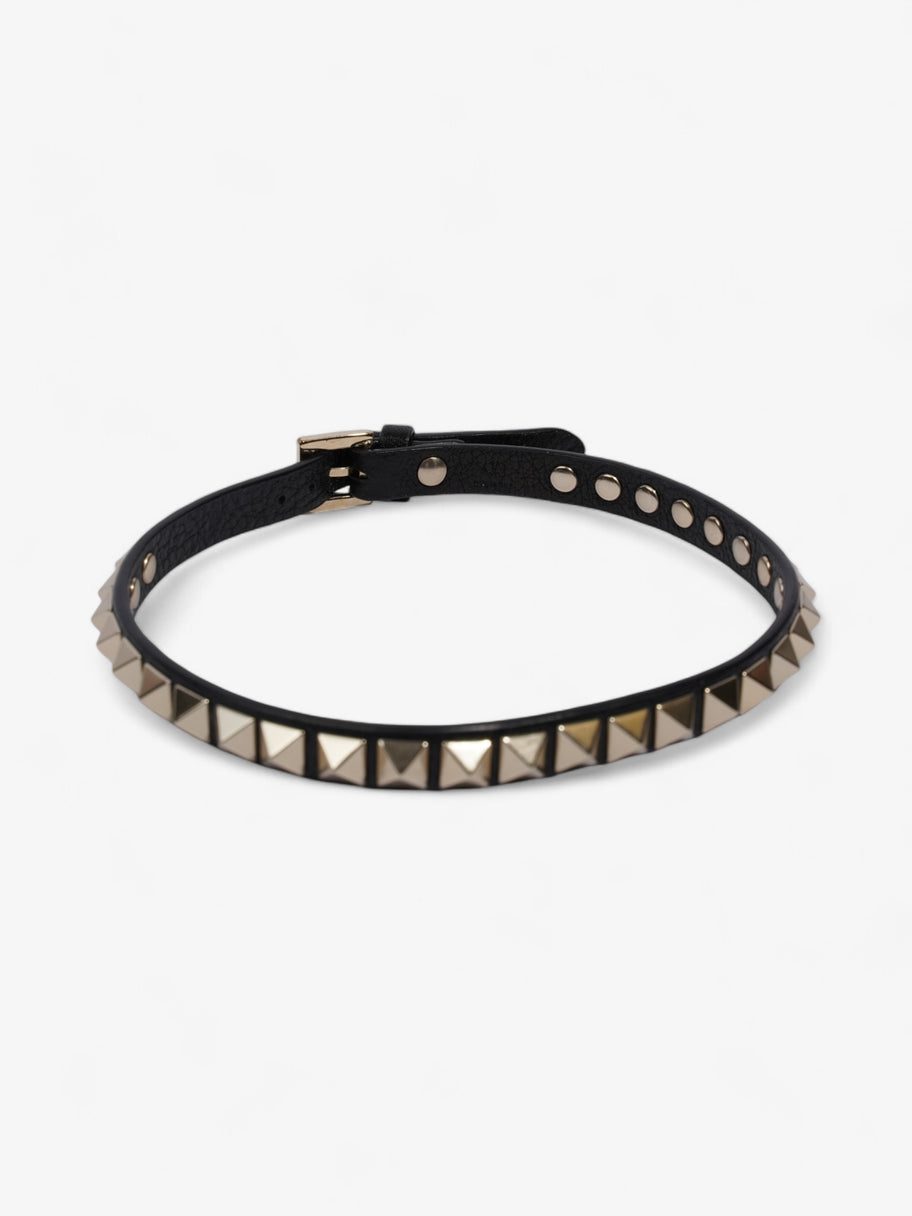 Valentino Rockstud Bracelet Black / Light Gold Leather Image 3