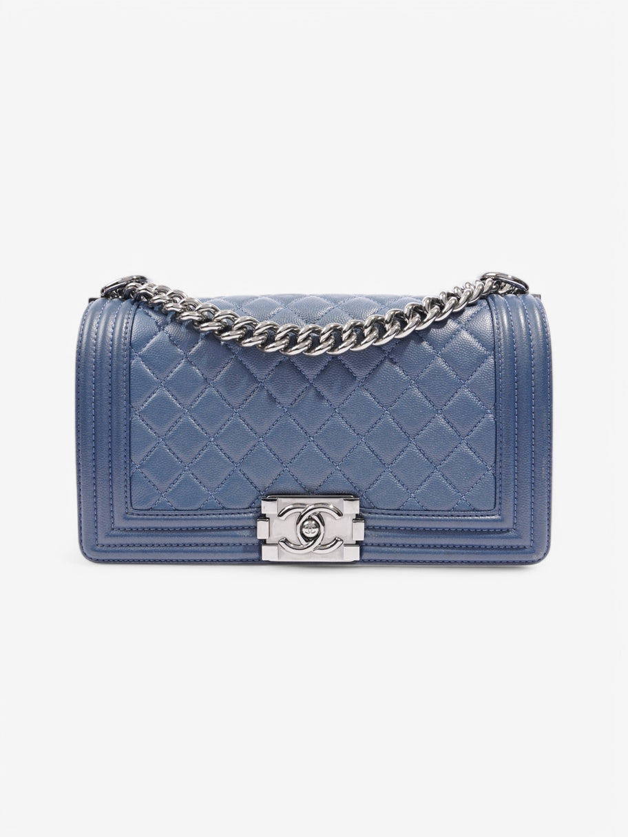 Chanel Boy Bag Blue Calfskin Leather Medium Image 1
