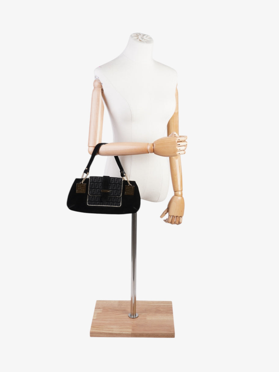 Fendi Zucchino Shoulder Bag Black / Light Gold Suede Image 2
