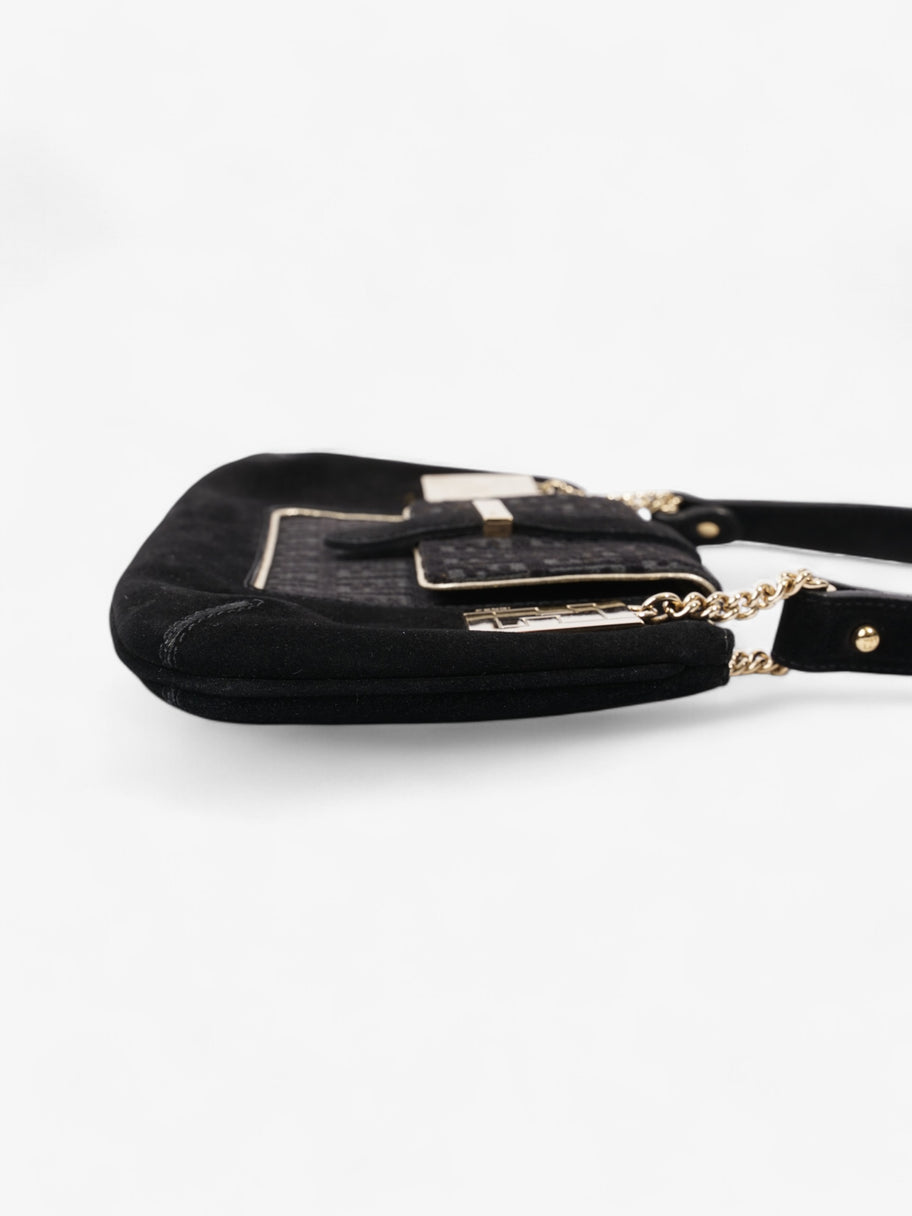 Fendi Zucchino Shoulder Bag Black / Light Gold Suede Image 3