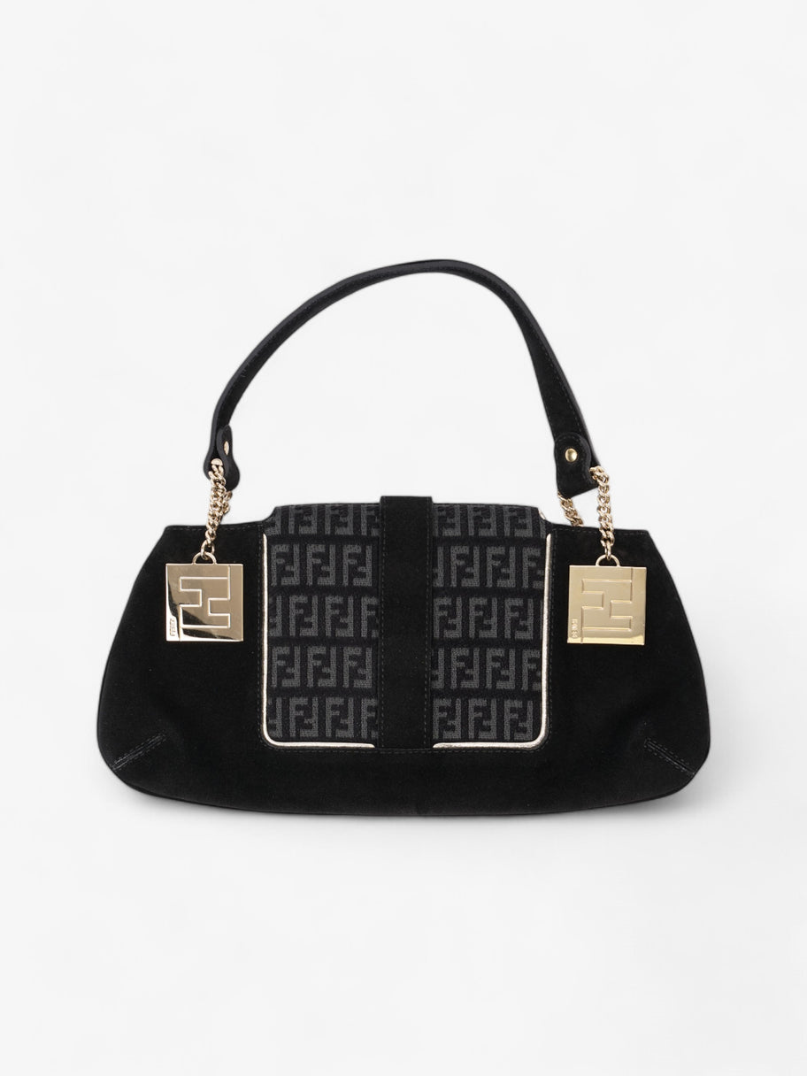Fendi Zucchino Shoulder Bag Black / Light Gold Suede Image 4
