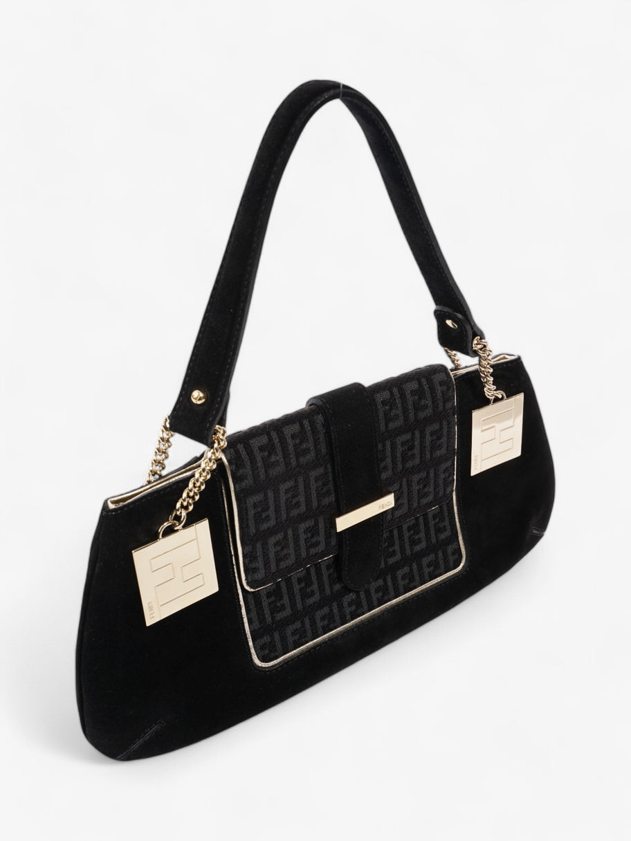 Fendi Zucchino Shoulder Bag Black / Light Gold Suede Image 7
