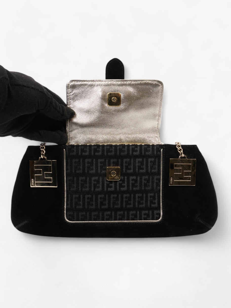 Fendi Zucchino Shoulder Bag Black / Light Gold Suede Image 8