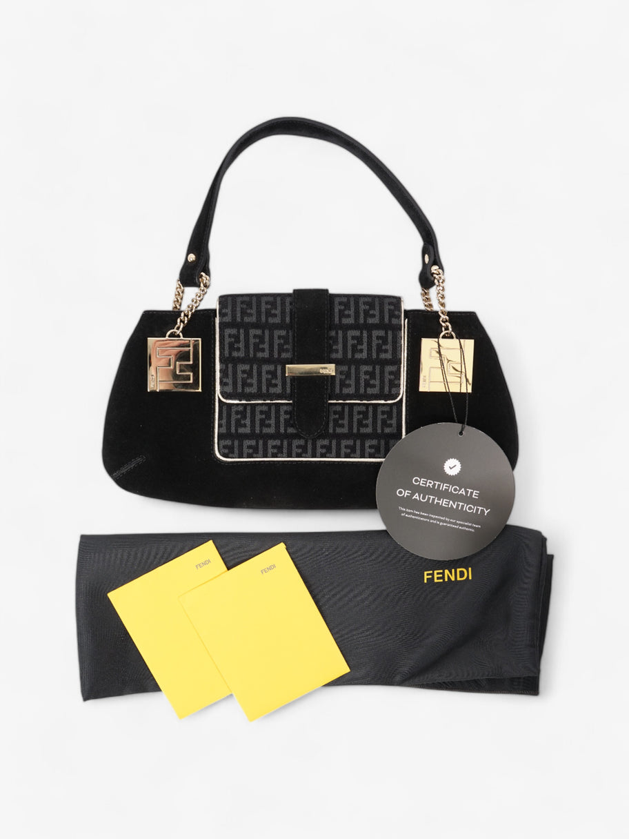Fendi Zucchino Shoulder Bag Black / Light Gold Suede Image 10