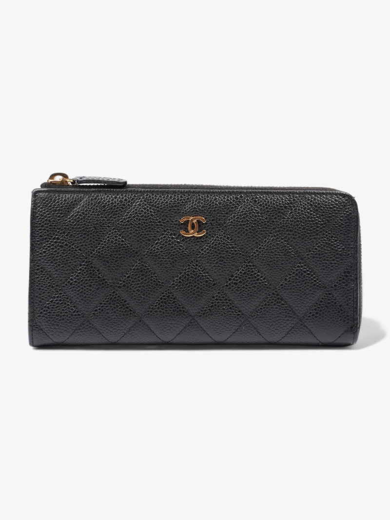  Chanel Half Zip Long Wallet Black Matelasse Leather