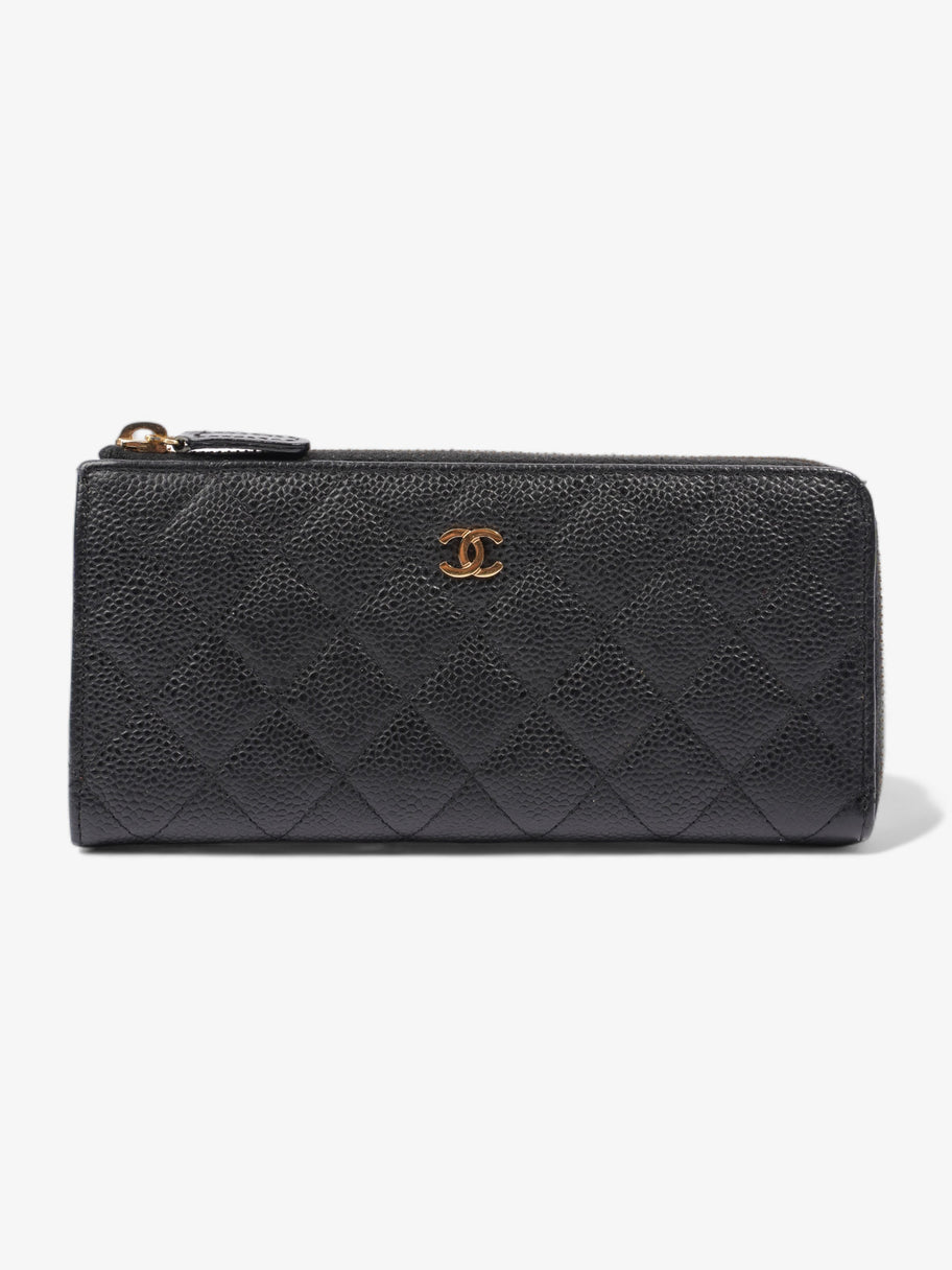 Chanel Half Zip Long Wallet Black Matelasse Leather Image 1