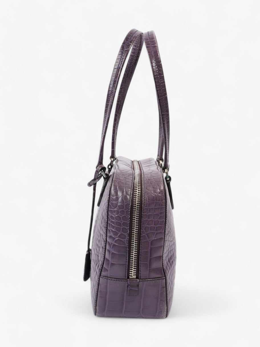 Prada Bauletto Bag Purple Embossed Leather Image 5