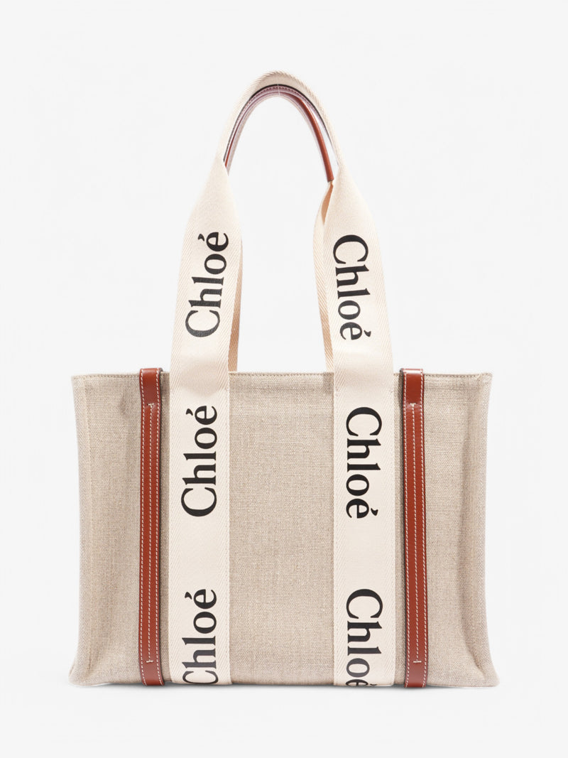  Chloe Woody Tote Beige  / Brown Canvas Medium