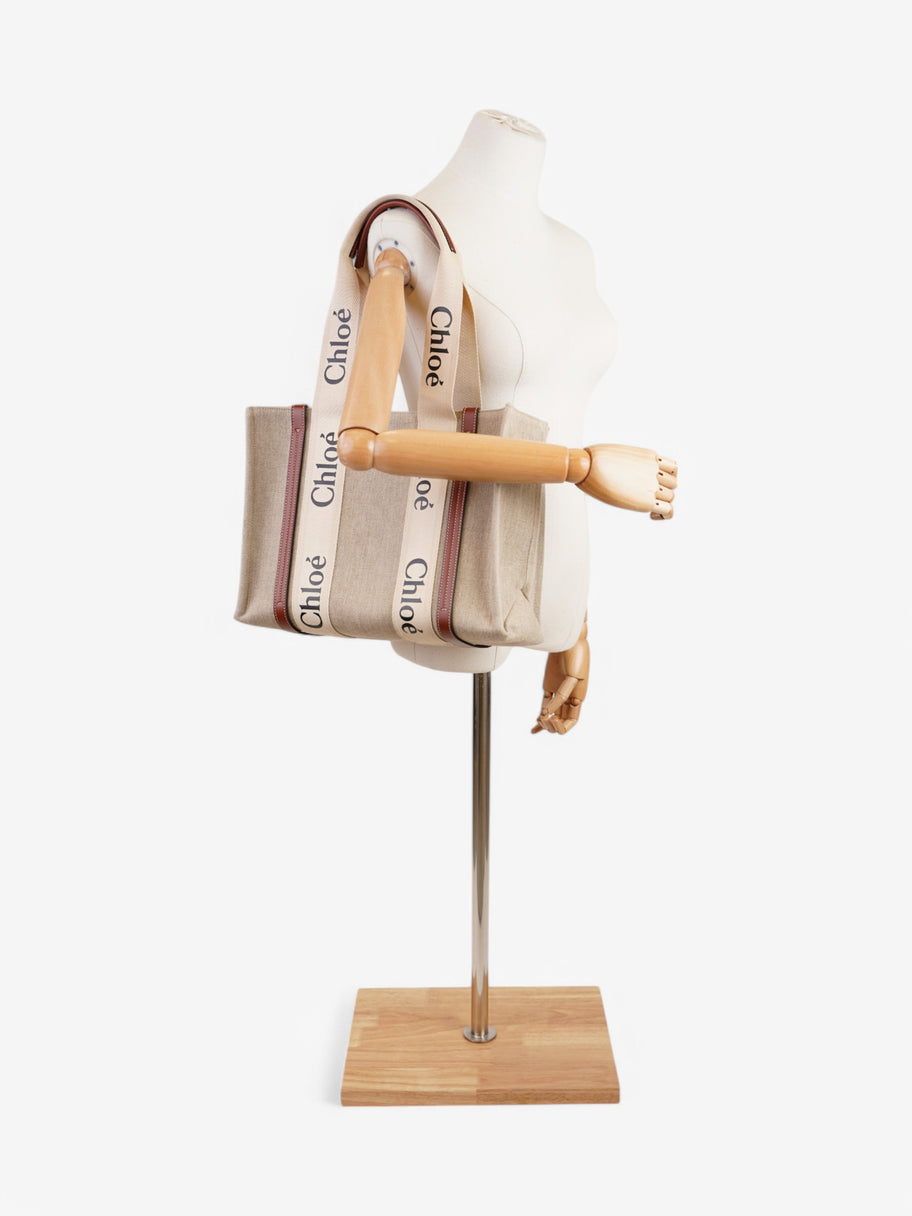 Chloe Woody Tote Beige  / Brown Canvas Medium Image 2