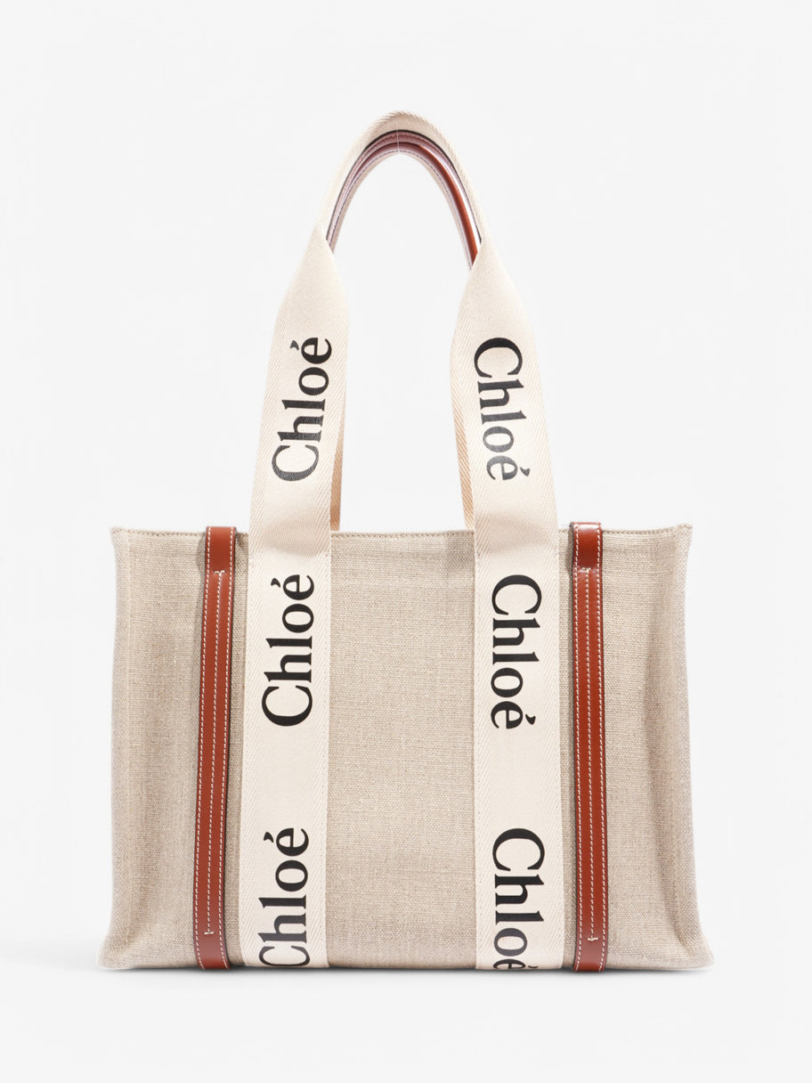 Chloe Woody Tote Beige  / Brown Canvas Medium Image 4