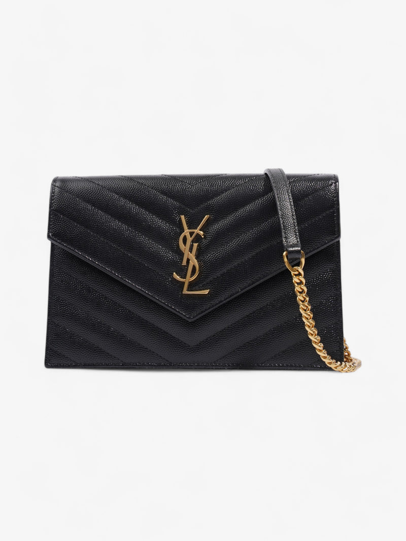  Saint Laurent Cassandre Envelope Chain Wallet Black Grained Leather