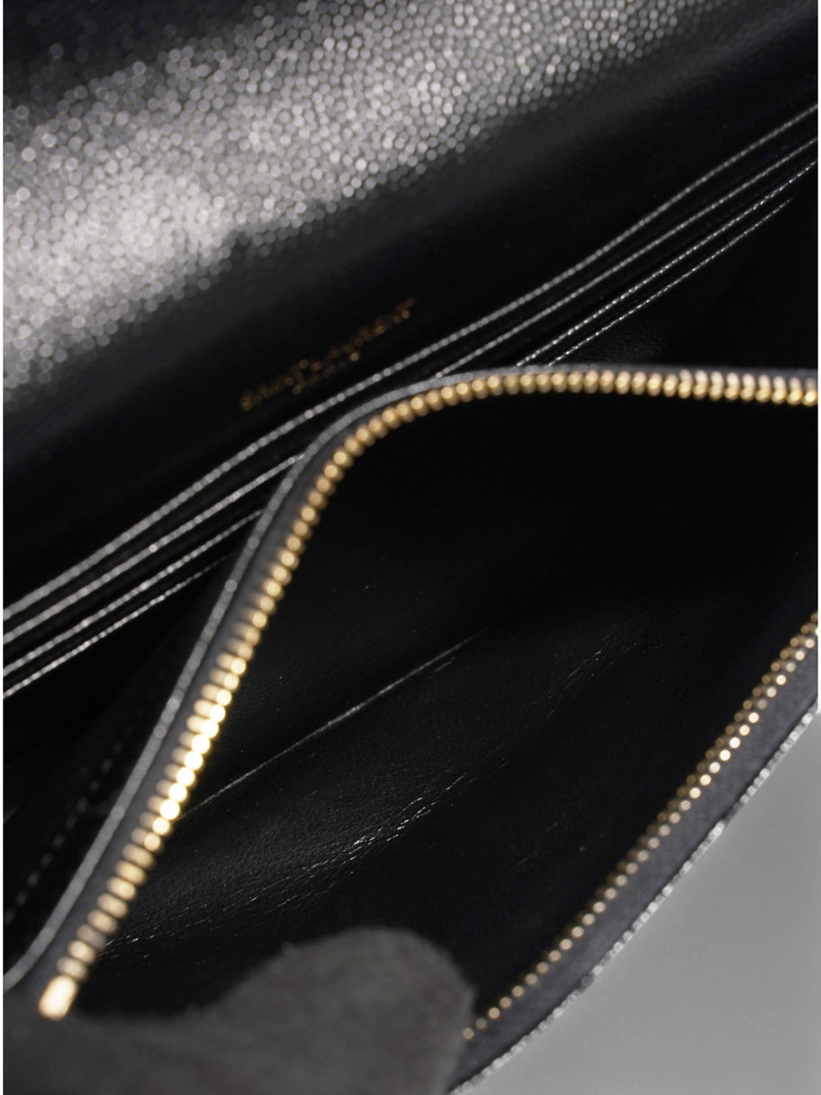 Saint Laurent Cassandre Envelope Chain Wallet Black Grained Leather Image 11