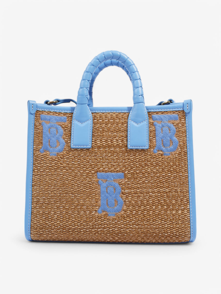 Burberry Mini Freya Tote Beige / Blue Raffia Image 4