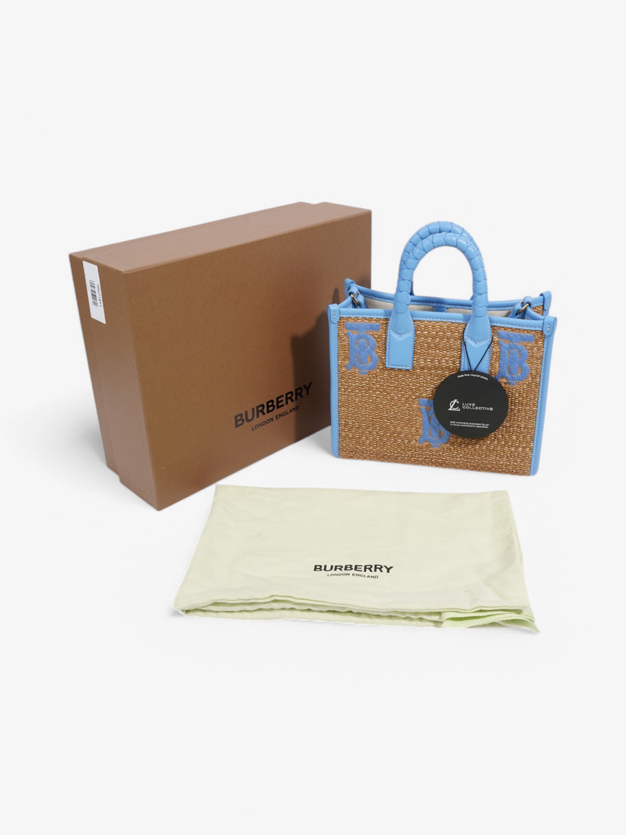 Burberry Mini Freya Tote Beige / Blue Raffia Image 8