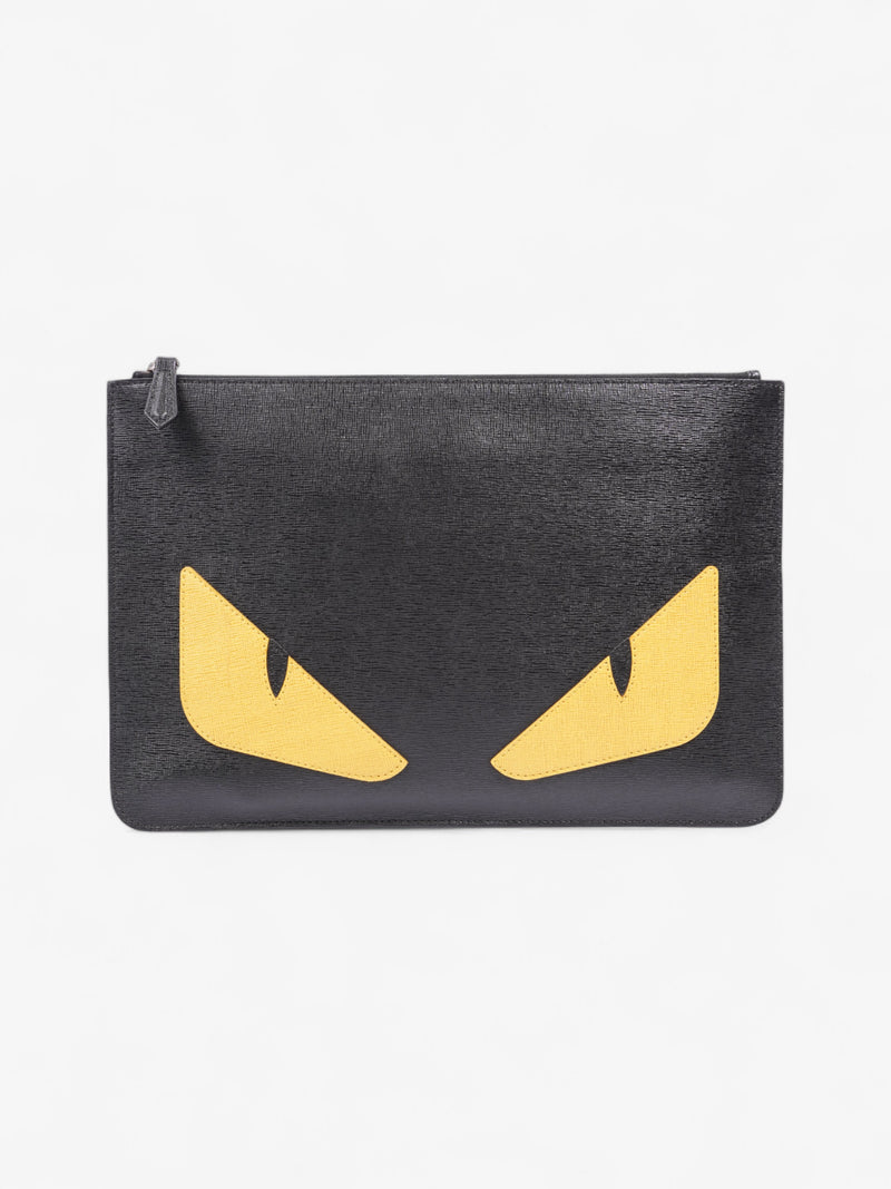  Fendi Monster Eyes Pouch Black / Yellow Leather
