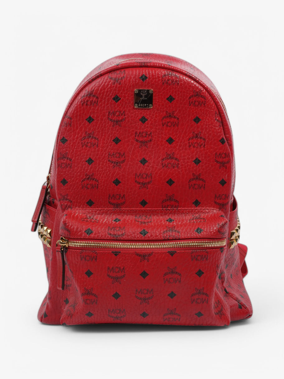 MCM Stark Visetos Monogram Stud Backpack Red / Black Leather Image 1
