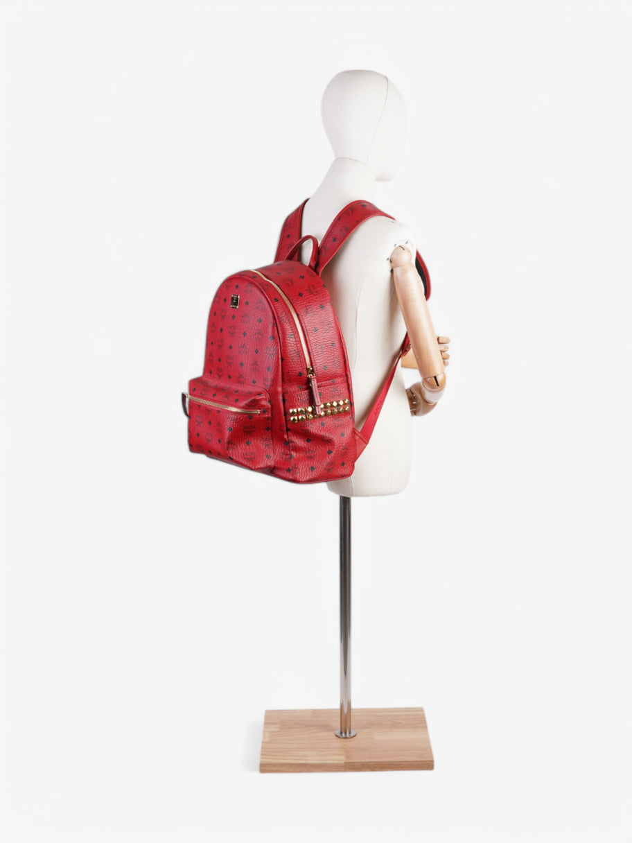 MCM Stark Visetos Monogram Stud Backpack Red / Black Leather Image 2