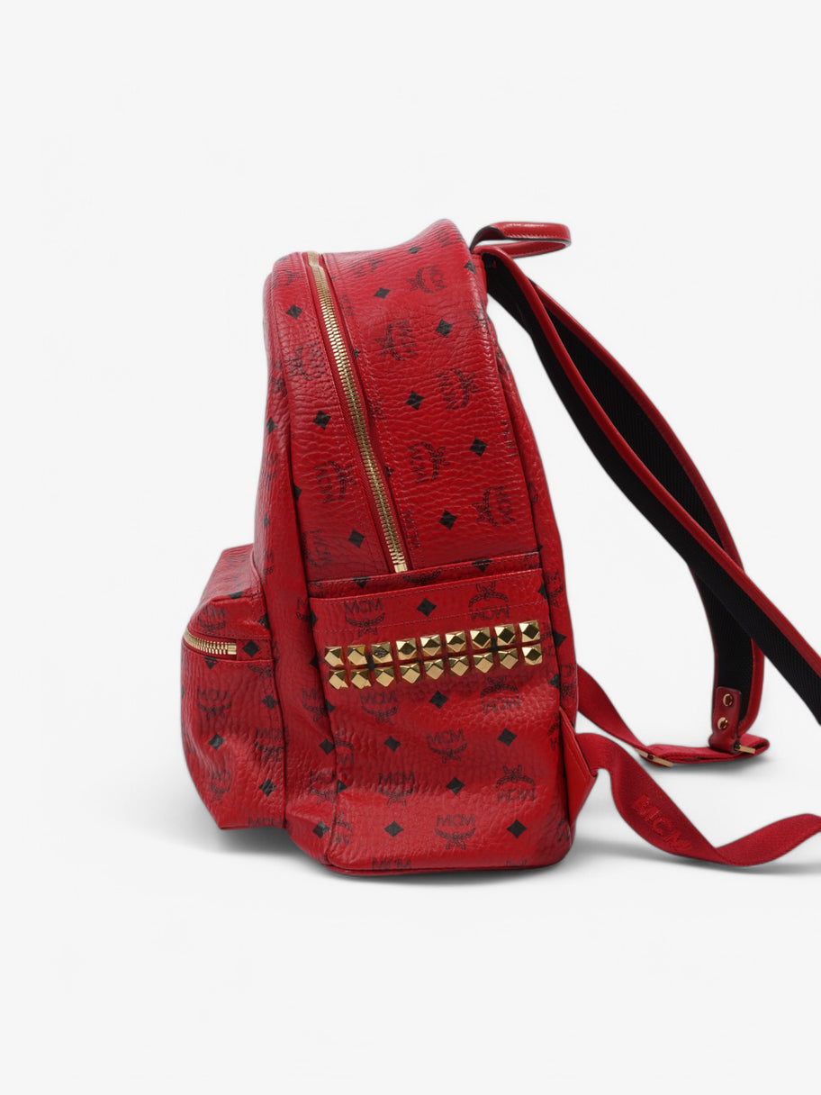 MCM Stark Visetos Monogram Stud Backpack Red / Black Leather Image 3