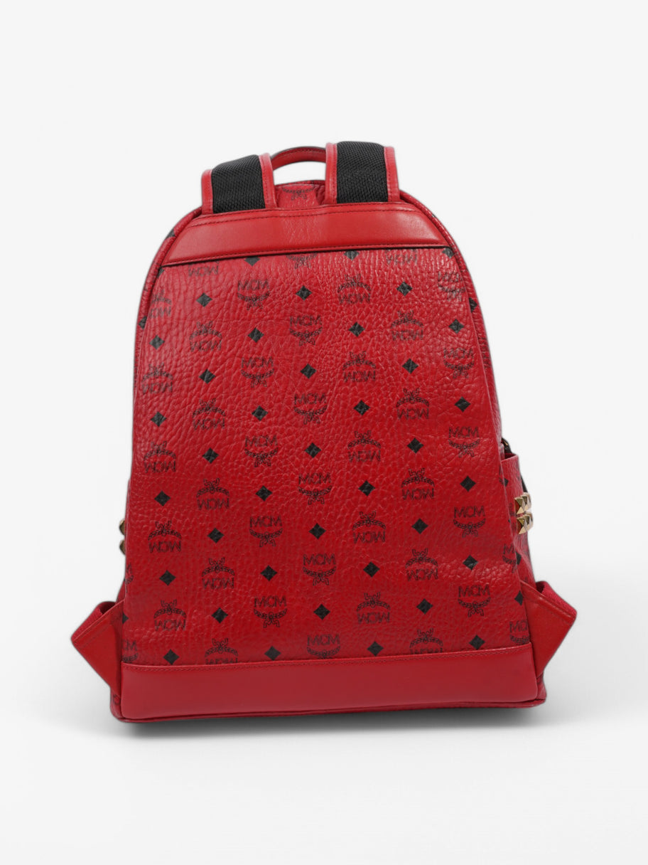 MCM Stark Visetos Monogram Stud Backpack Red / Black Leather Image 4