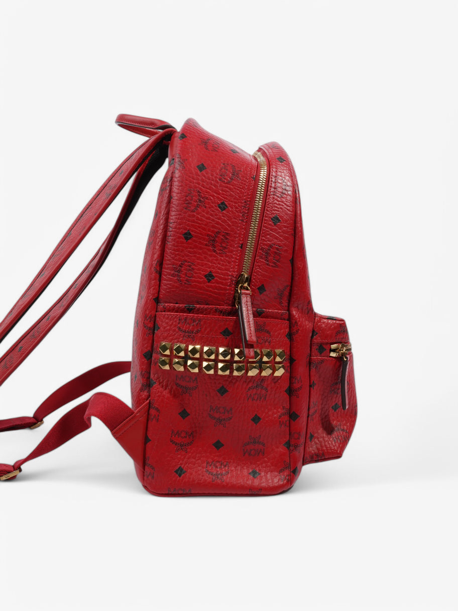 MCM Stark Visetos Monogram Stud Backpack Red / Black Leather Image 5