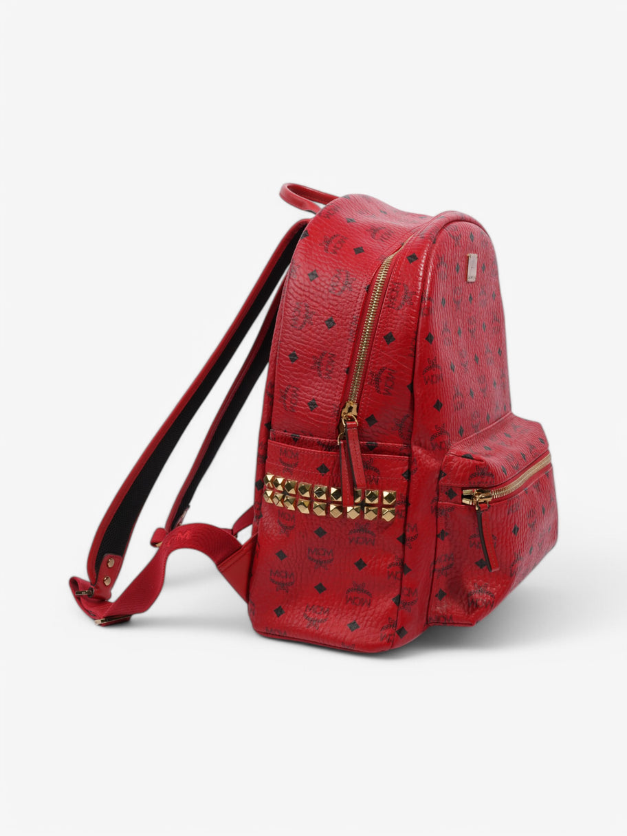 MCM Stark Visetos Monogram Stud Backpack Red / Black Leather Image 7