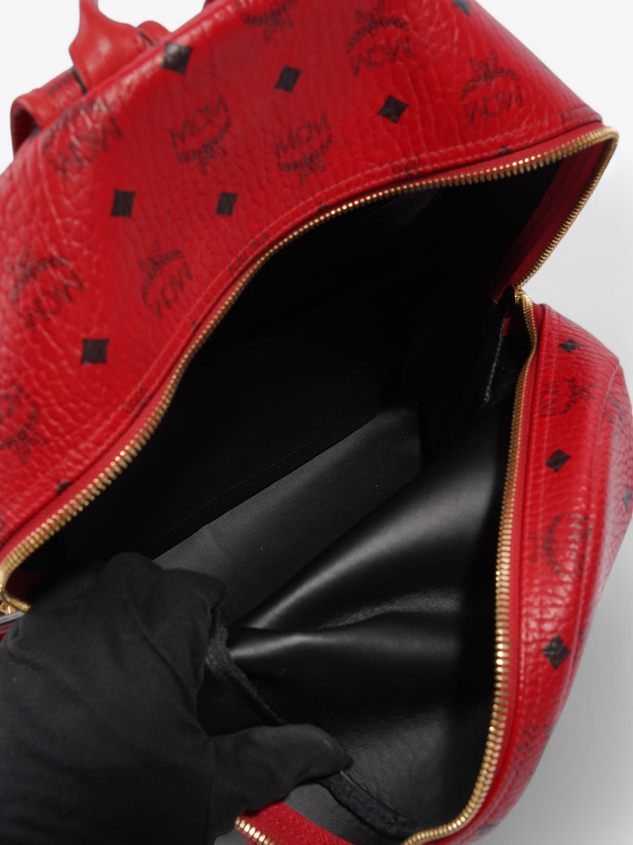 MCM Stark Visetos Monogram Stud Backpack Red / Black Leather Image 8