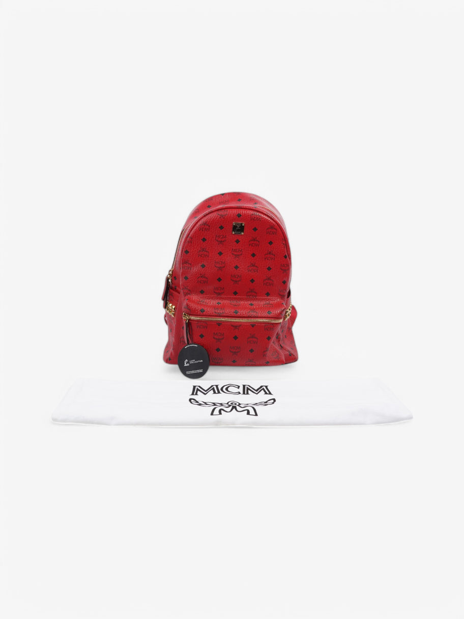 MCM Stark Visetos Monogram Stud Backpack Red / Black Leather Image 9