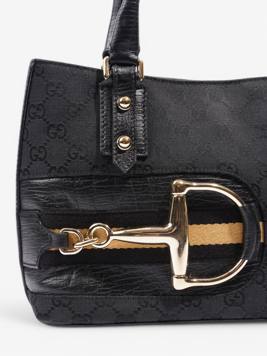 Gucci Sherry GG Horsebit Bag Black Canvas Image 7