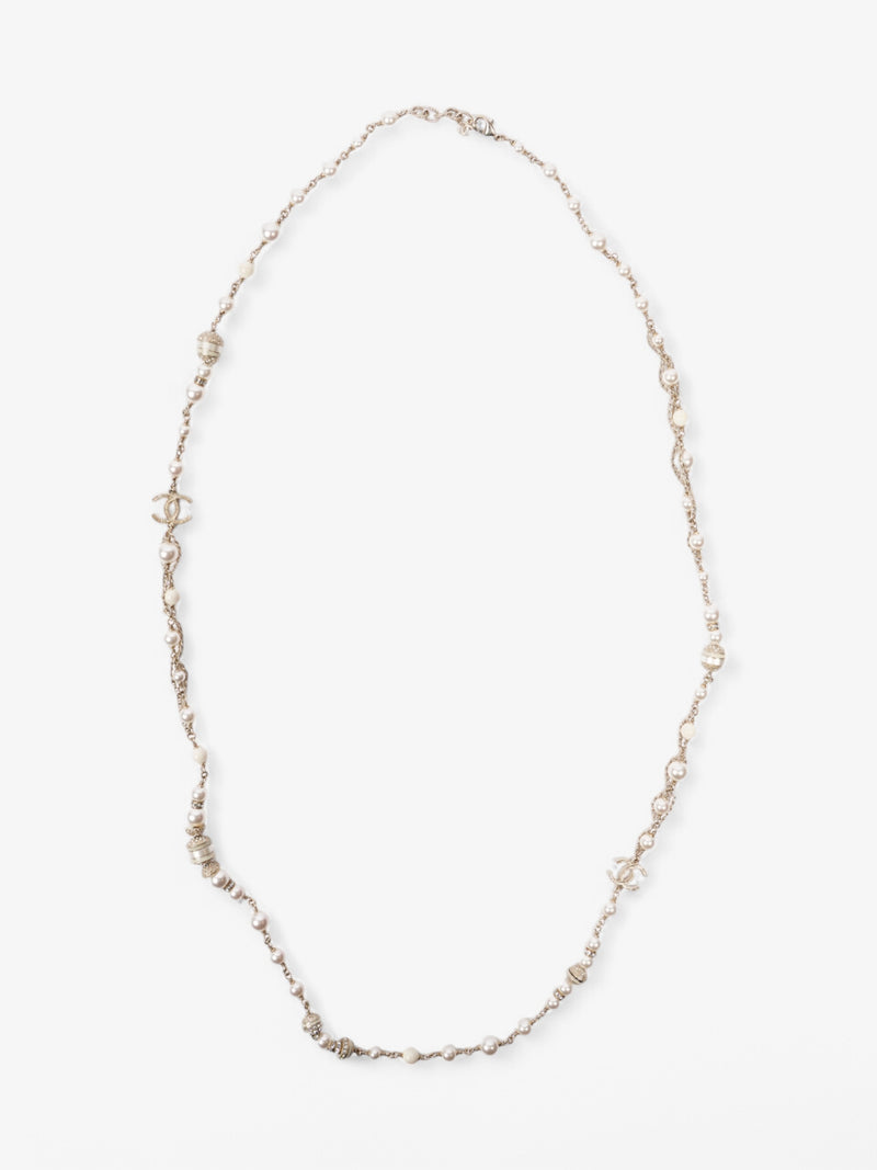  Chanel Pearl Necklace Silver Base Metal
