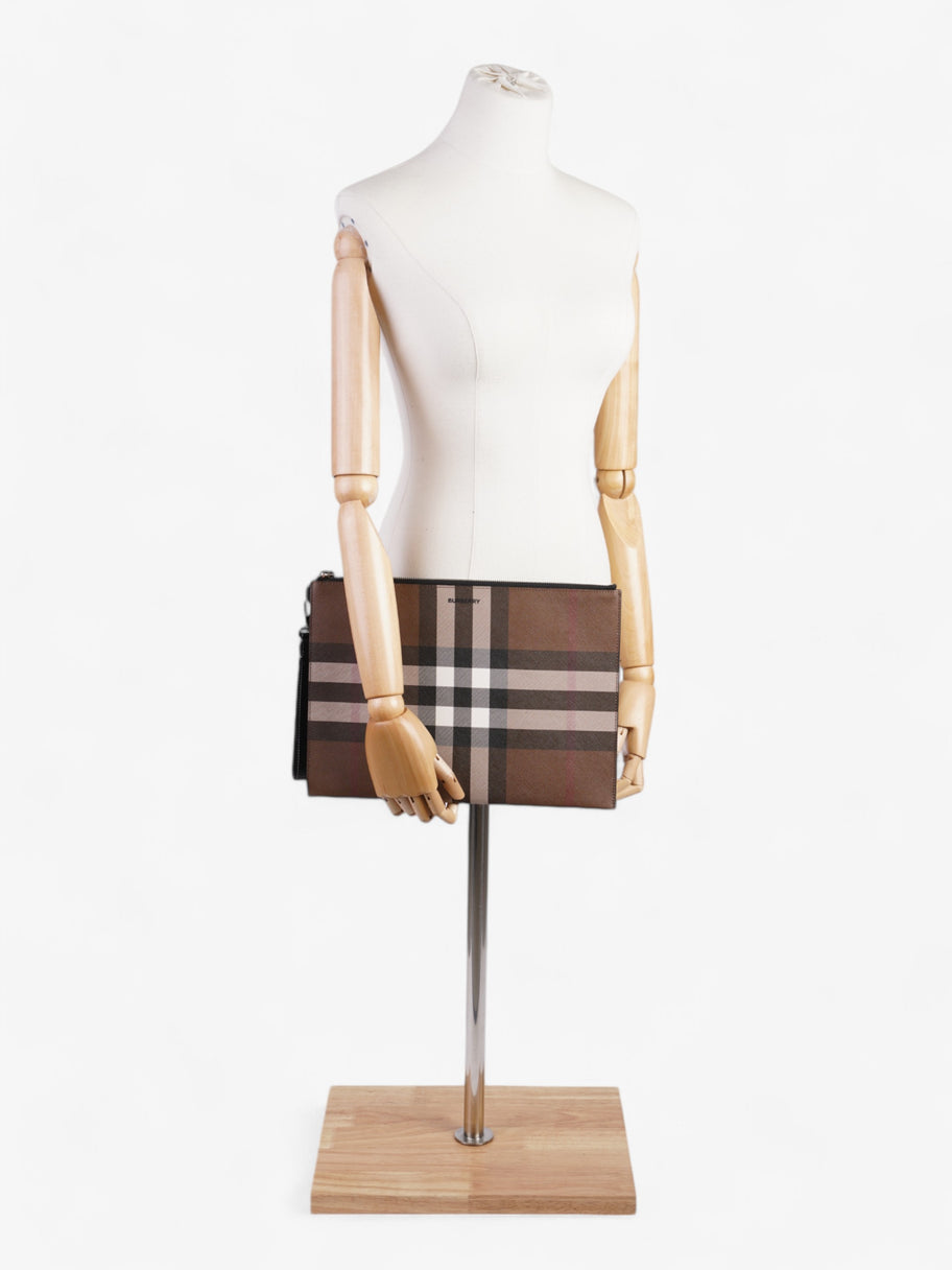 Burberry Check Zip Pouch Dark Birch Brown Canvas Large Image 2