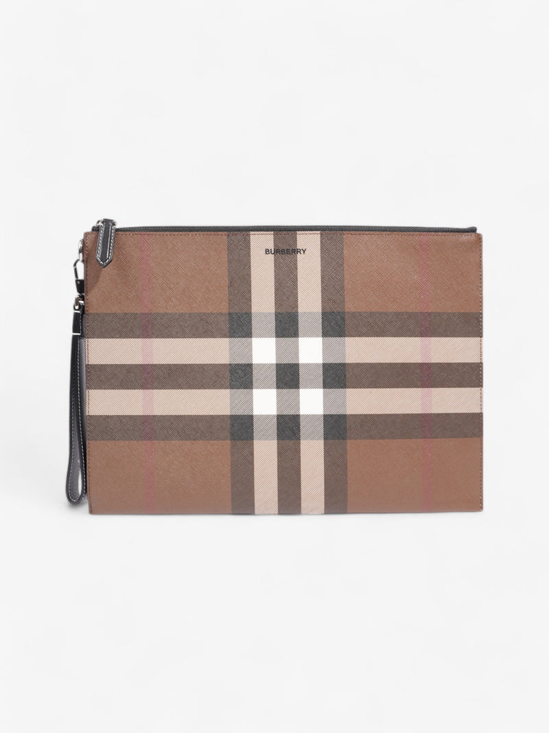  Burberry Check Zip Pouch Dark Birch Brown Canvas Large