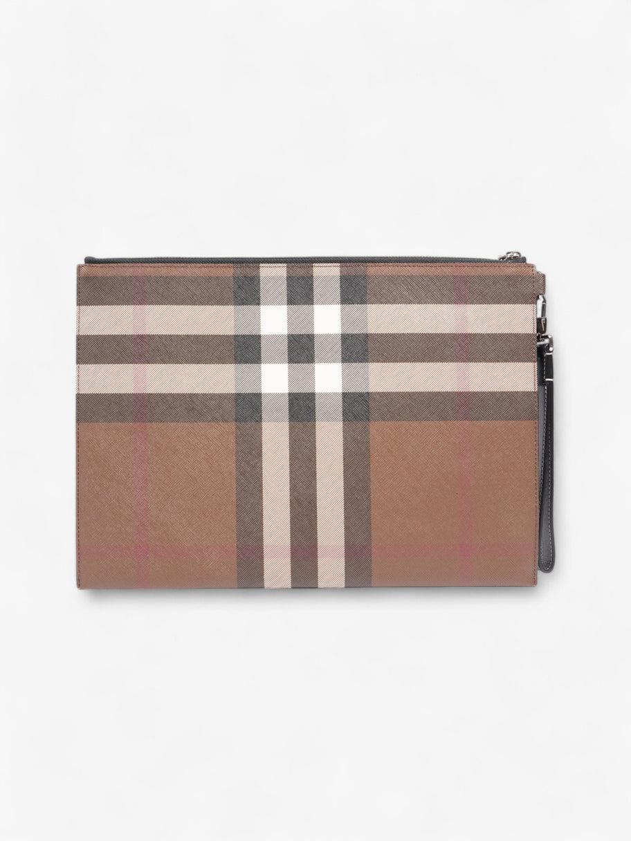 Burberry Check Zip Pouch Dark Birch Brown Canvas Large Image 3