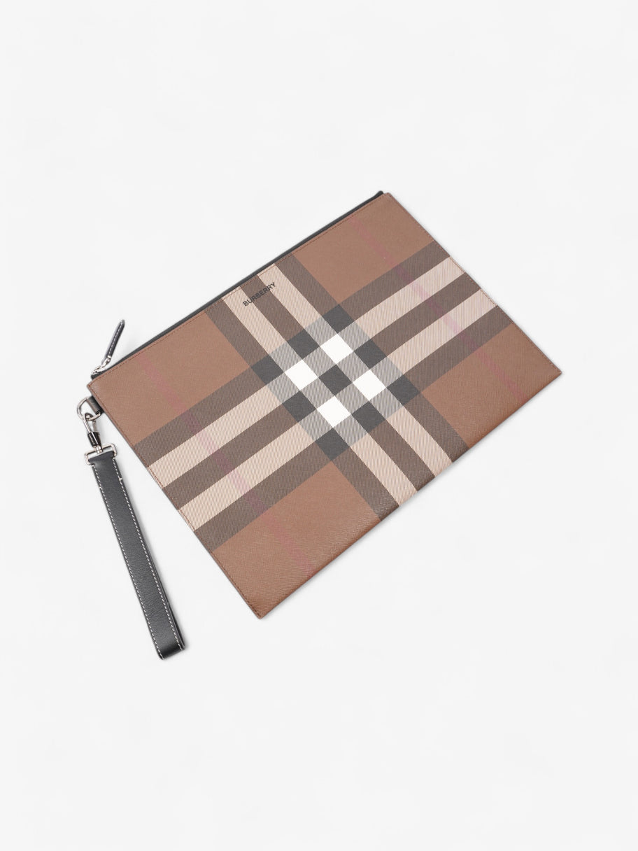Burberry Check Zip Pouch Dark Birch Brown Canvas Large Image 4