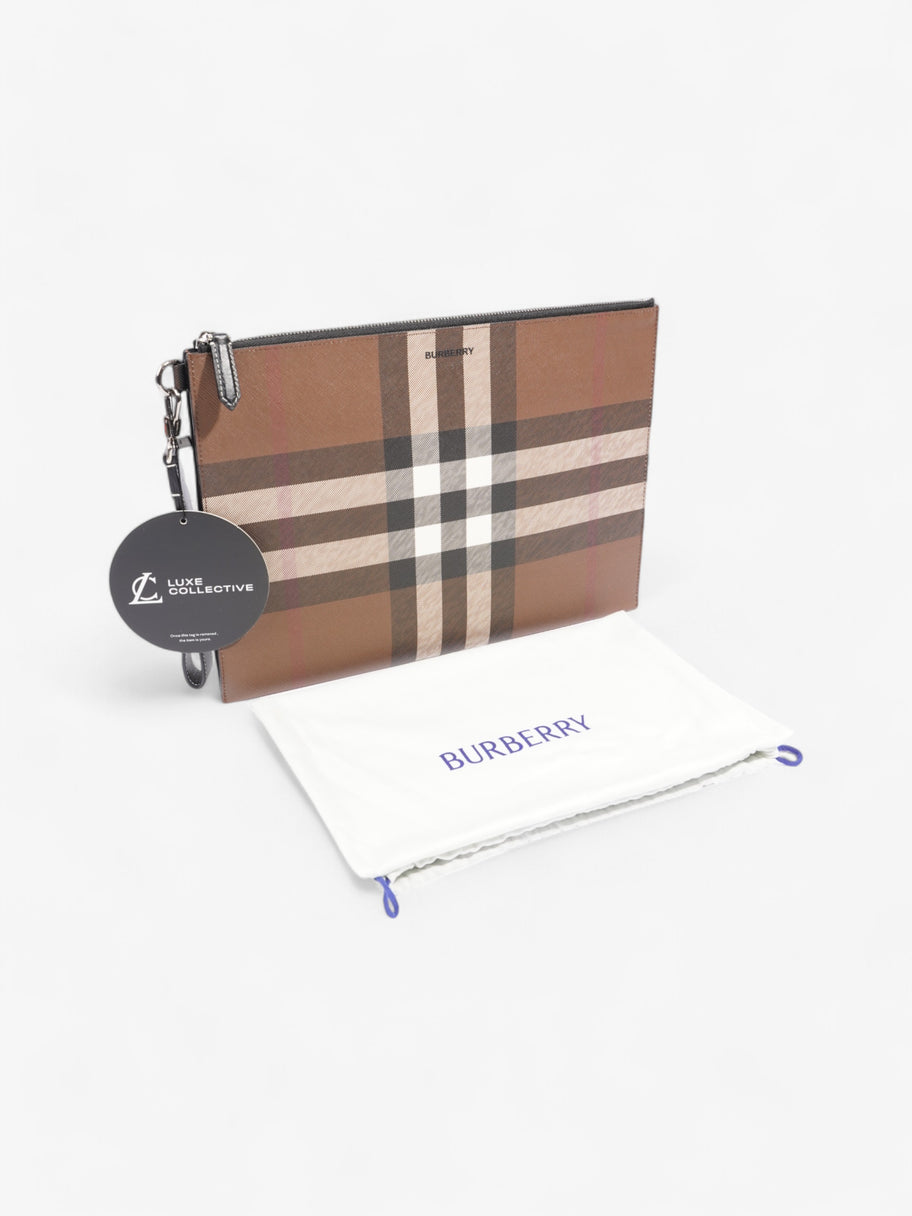 Burberry Check Zip Pouch Dark Birch Brown Canvas Large Image 7