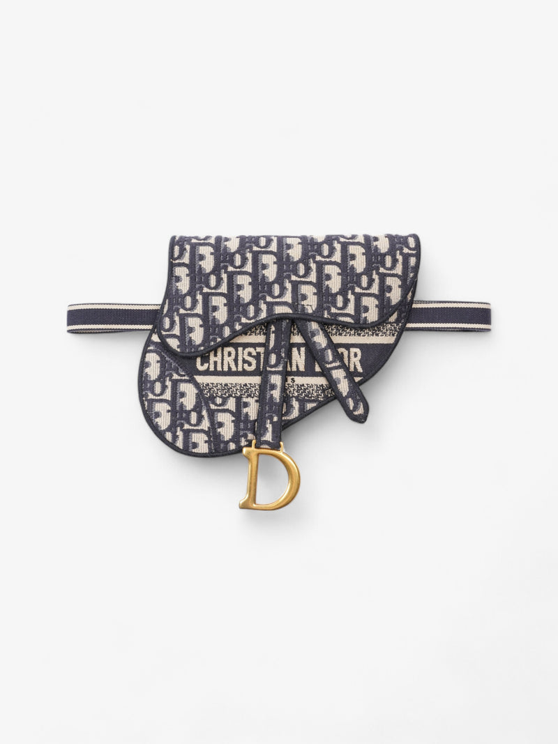  Christian Dior Saddle Flat Waist Pouch Navy Blue Oblique Canvas
