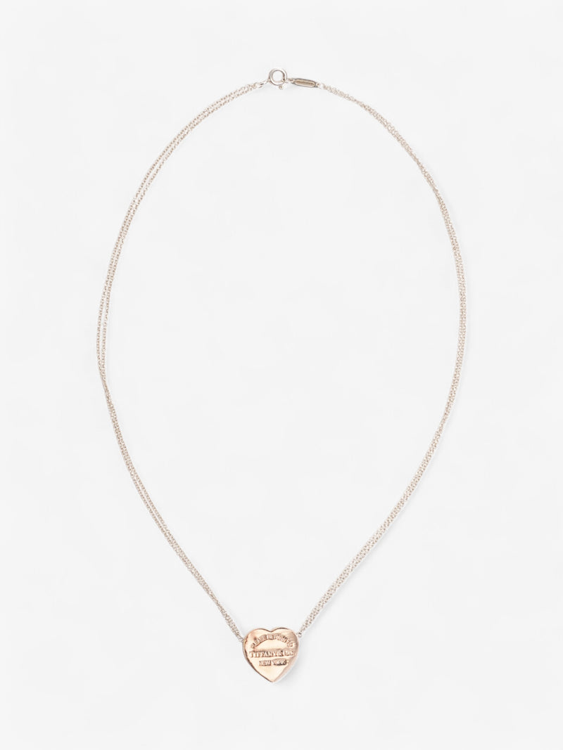  Tiffany and Co Return To Tiffany Heart Tag Double Chain Necklace Rose Gold / Silver Silver Sterling