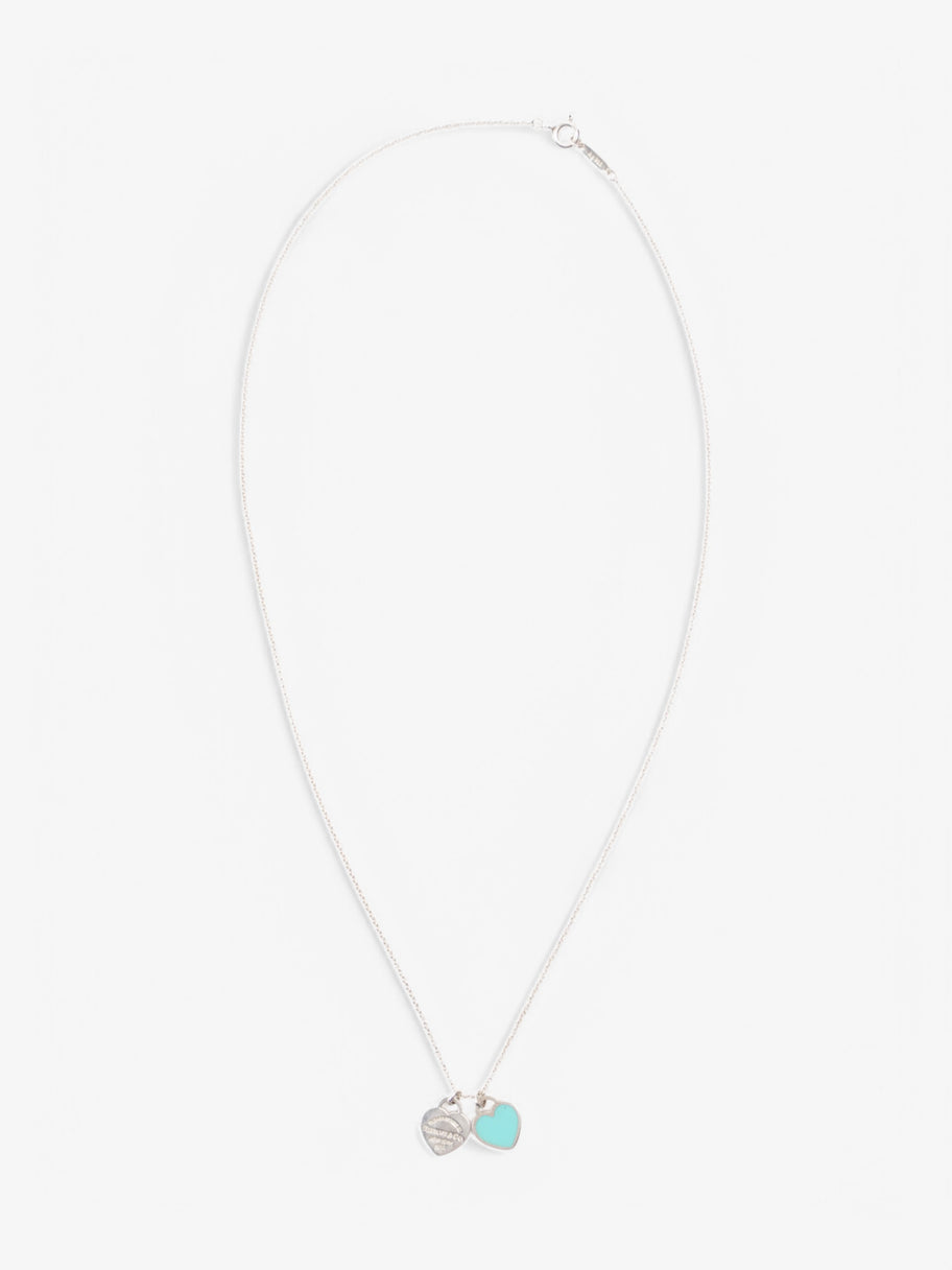 Tiffany and Co Mini Double Heart Tag Pendant Silver / Blue Silver Sterling Image 1